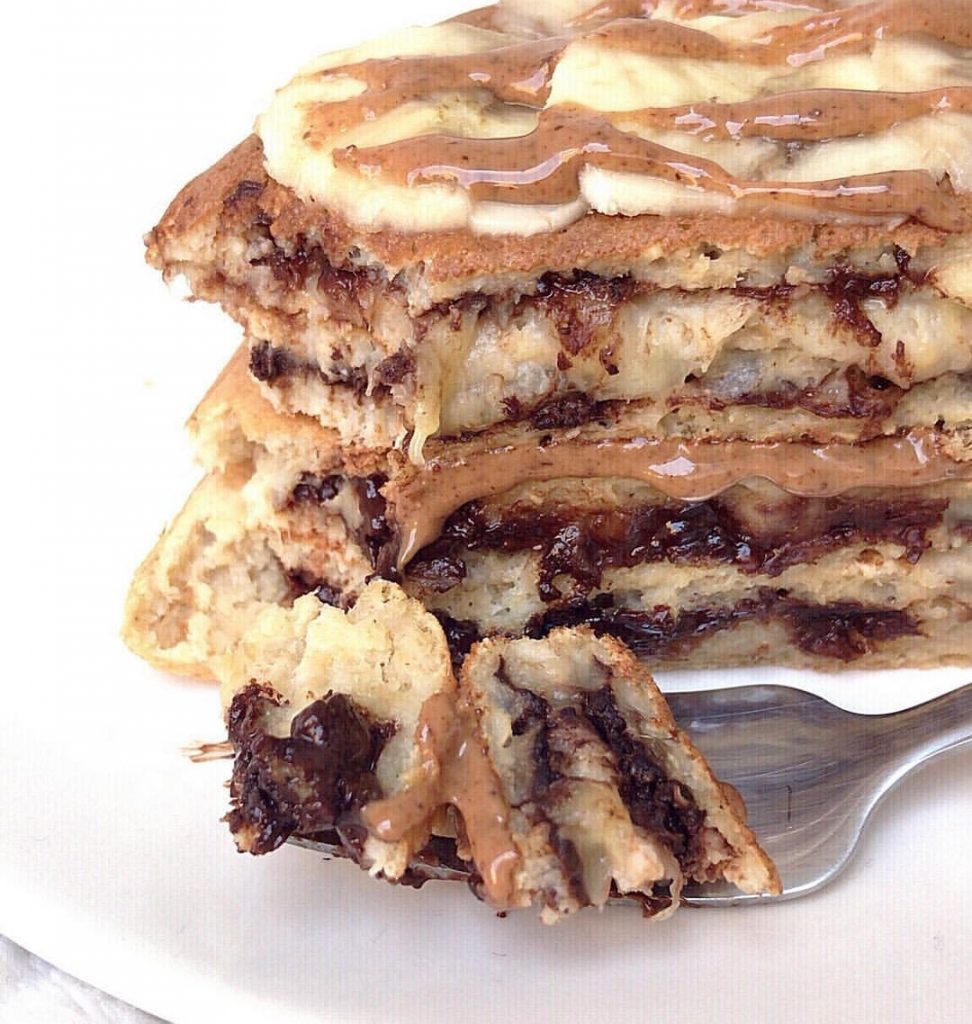 Recette de Pancakes healthy fourrés choco-banane